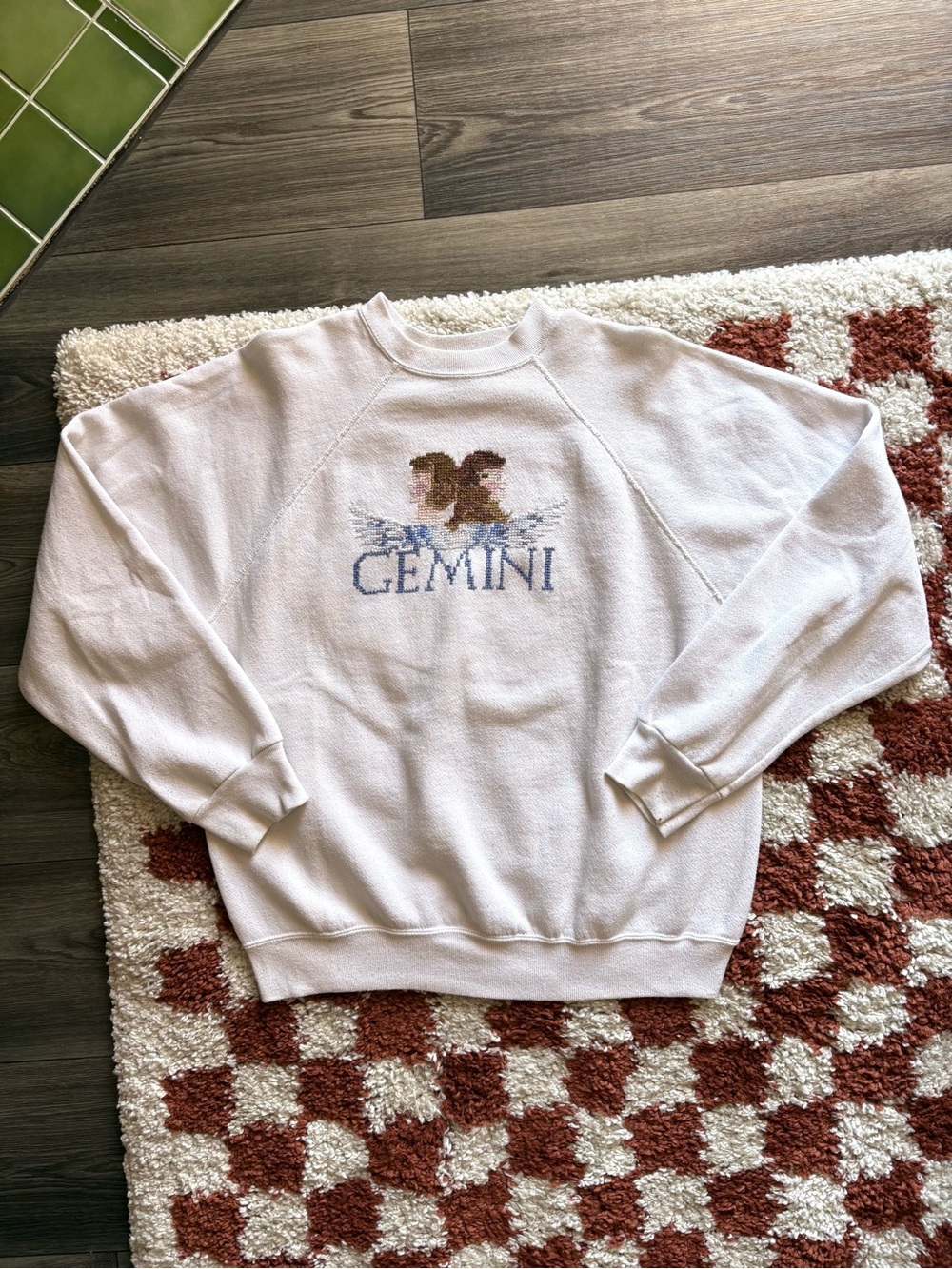 Vintage Gemini Embroidered Graphic White Crewneck Sweatshirt